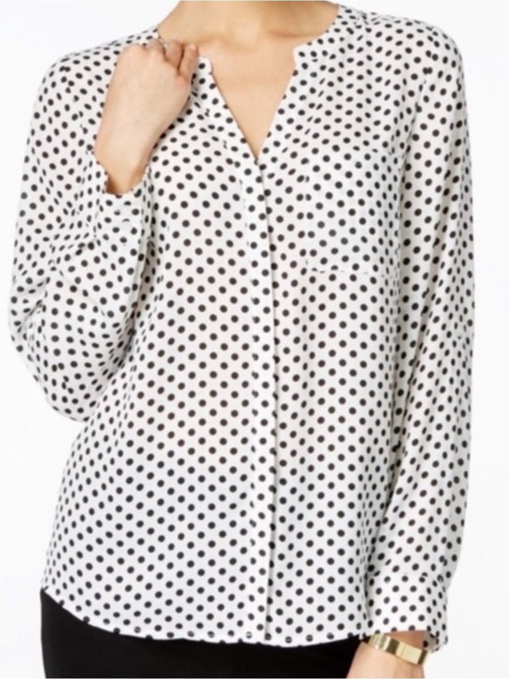 INC International Concepts Polka Dot Button-Down Blouse, Up or Down Sleeves